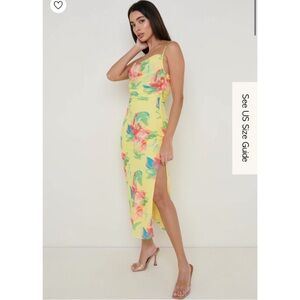 Pretty Lavish Yellow Floral Midaxi Dress | Ruched Bust Side Slit | Size US 6